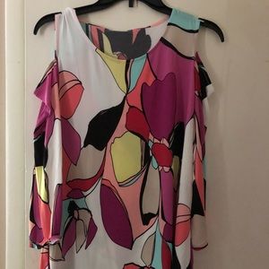 Cold shoulder multi colored bell sleeve shirt